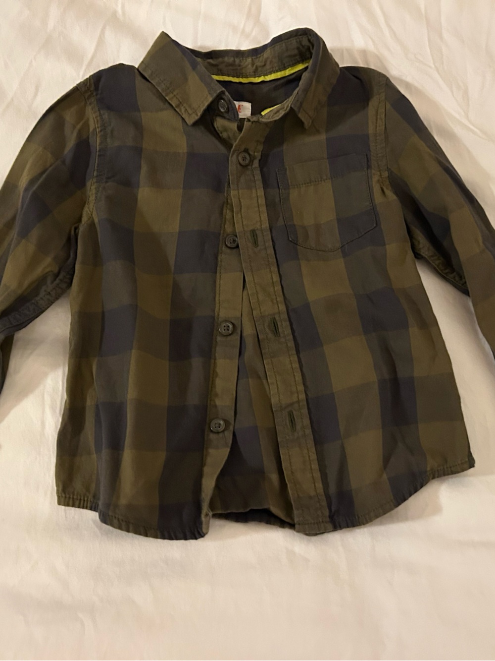 Cat & Jack Olive and Navy Plaid Button-Down Shirt